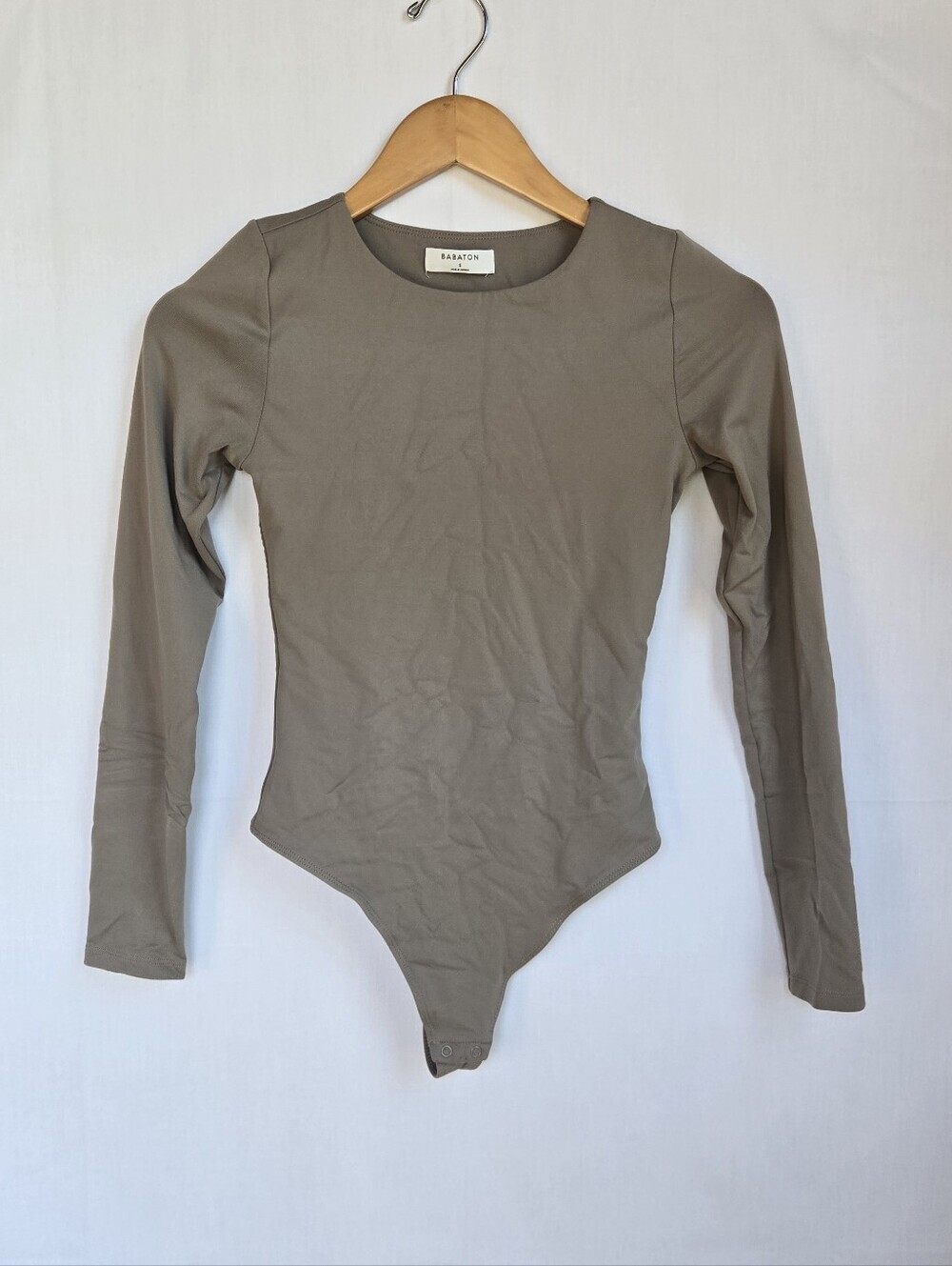 Aritzia Babaton Contour Crew Longsleeve Bodysuit Stone Taupe-Size S